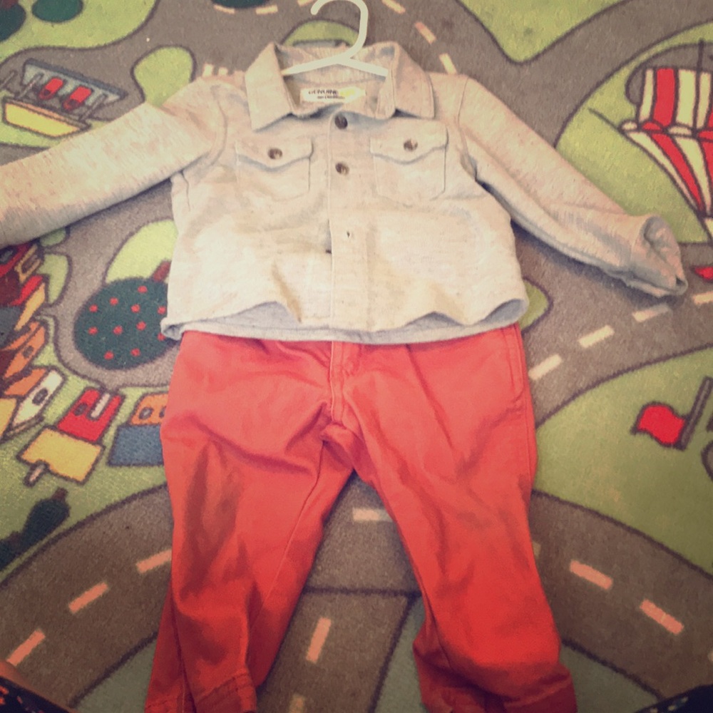 Osh kosh outfit. Salmon slacks with grey top
